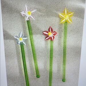 Terrain for Anthropologie Colorful Glass Flower Stirrers NWT